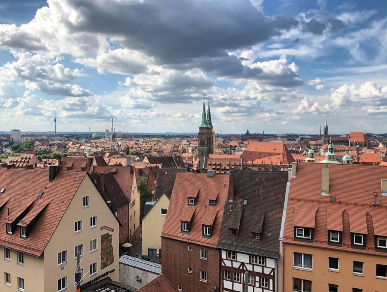 Nuremberg tops of building and beautiful billowy clouds