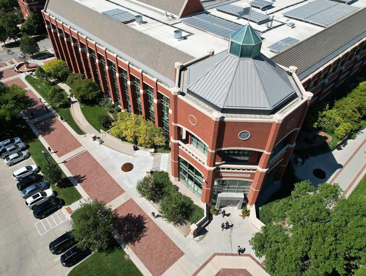 Harper Center and mall sidewalk